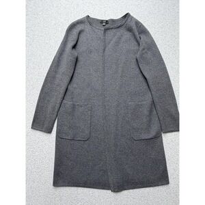 J Crew Sweater Womens XS Gray Long Open Front Knit Cardigan Pockets Coatigan